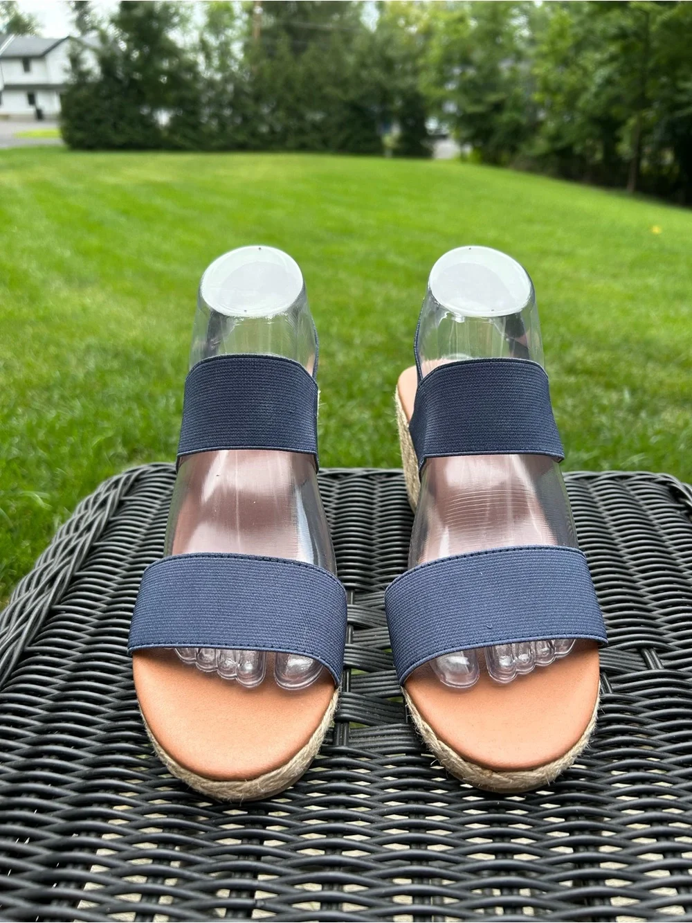 Tommy Bahama Navy Elastic Strap Espadrille Wedge Sandals
